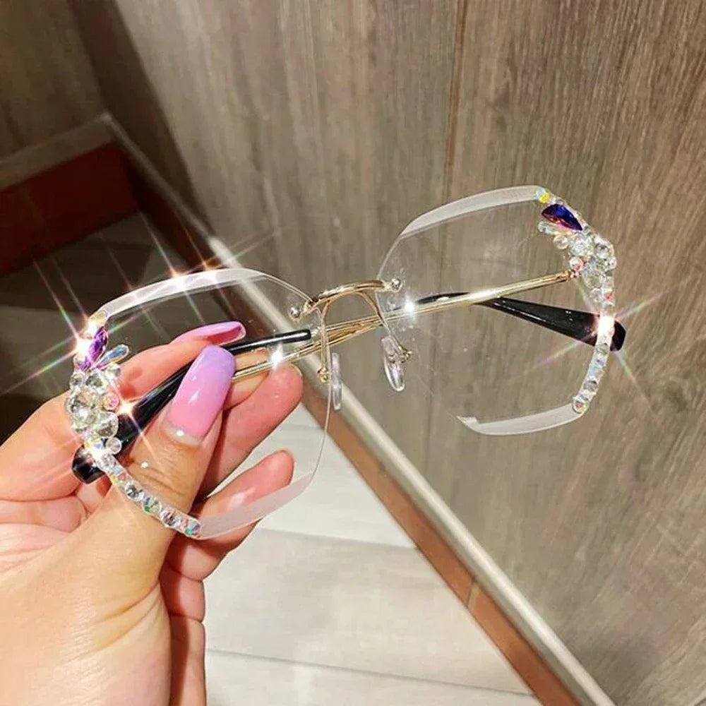 2025 Luxury Brand Design Vintage Rimless Rhinestone Sunglasses Women Men Fashion Gradient Lens Sun Glasses Shades for Female